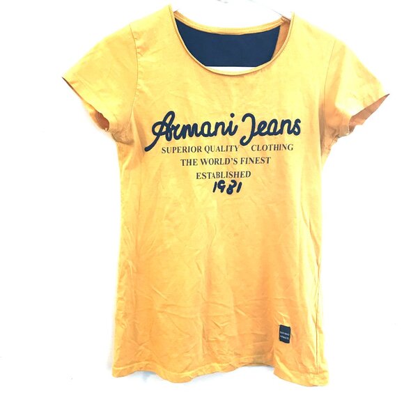 Emporio Armani T-shirt women S Yellow/Black spell out Embroidery Retro Luxury - Picture 1 of 7